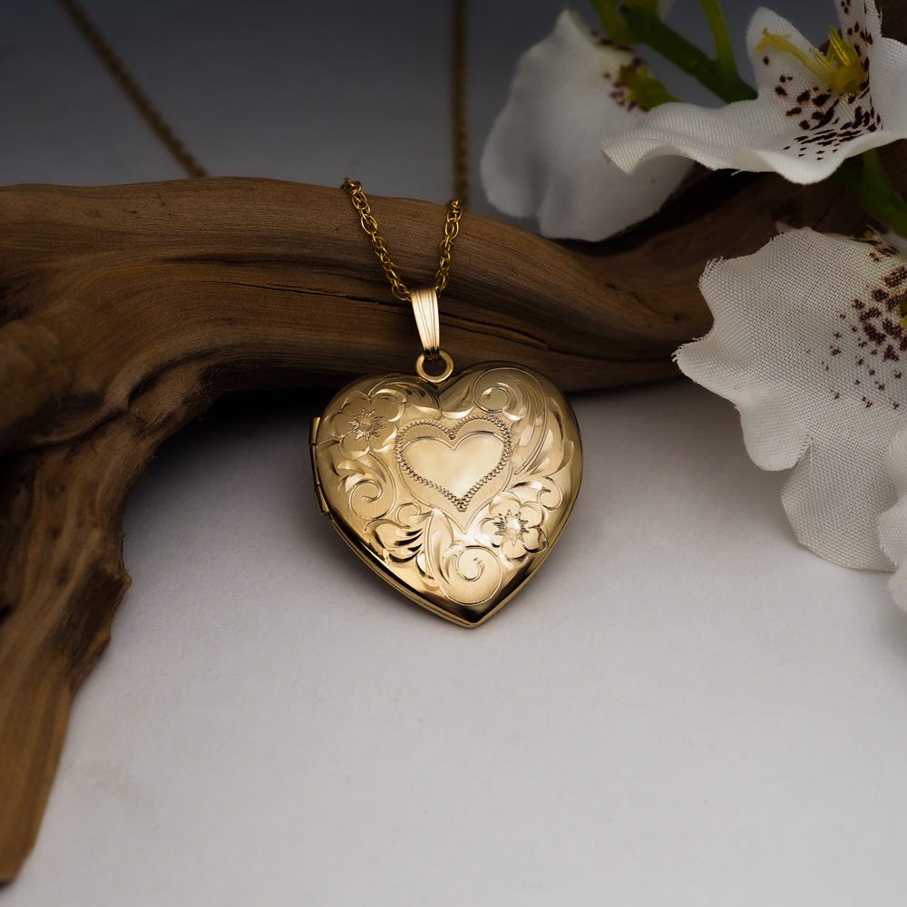 Yellow Gold Floral Heart 4 Photo Locket