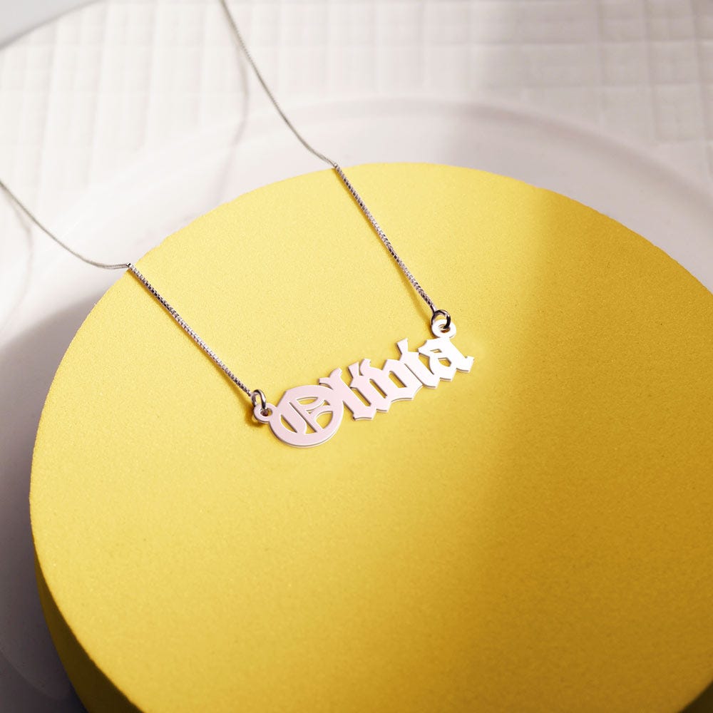 Personalized First Name Old English Pendant with Paperclip Chain