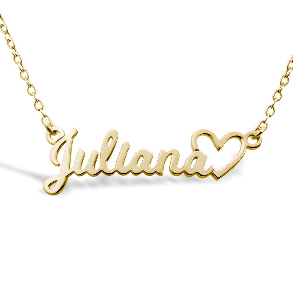 Personalized Script Name Necklace with Open Heart - Chain Included