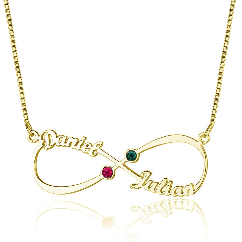 Infinity Name Necklace w/ 2 Names & Birthstones