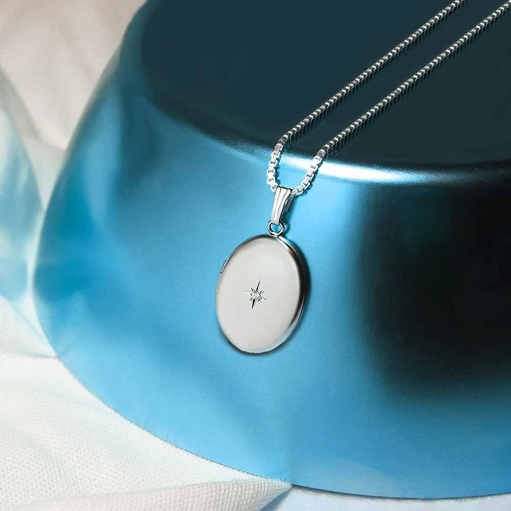 Sterling Silver Diamond Oval Photo Locket