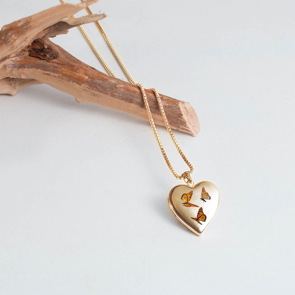 14K Gold Filled Monarch Butterfly Heart Photo Locket