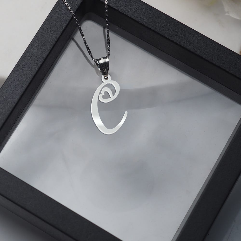 Initial Necklace w/Tiny Heart Custom Necklace With 18 inch chain