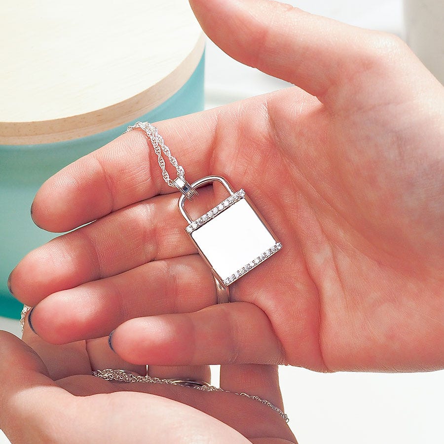 Exclusive Sterling Silver CZ Padlock Photo Locket