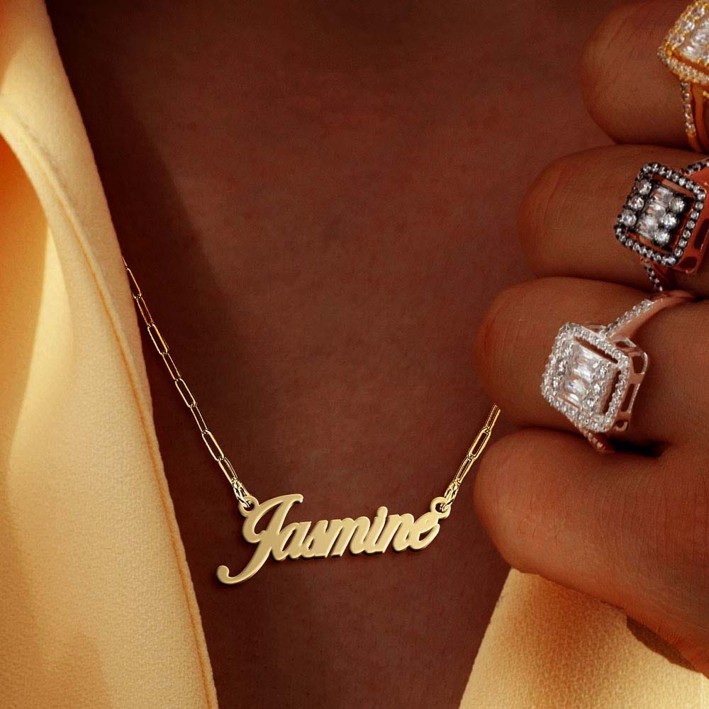 Script Name Necklace with Paperclip Chain Included