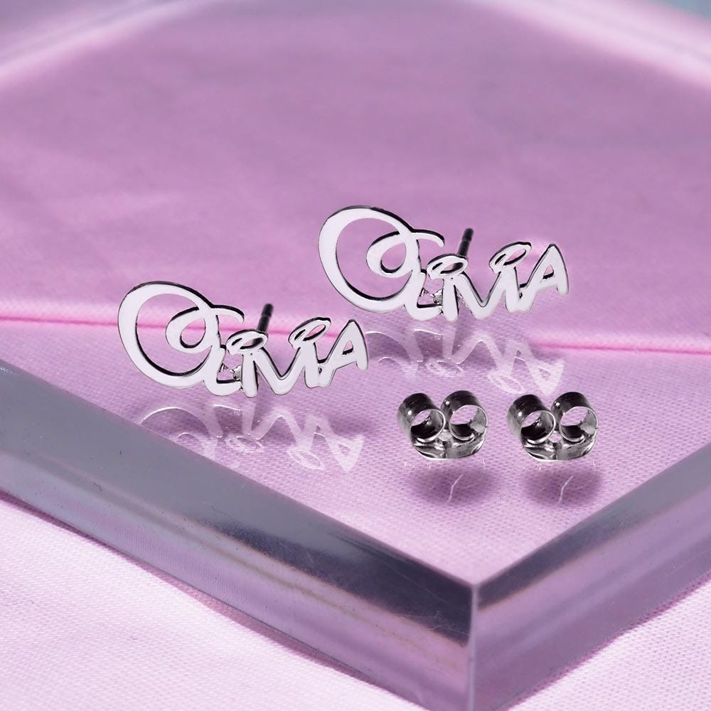 Pair Of Script  "Fairy Tale" Name Earrings