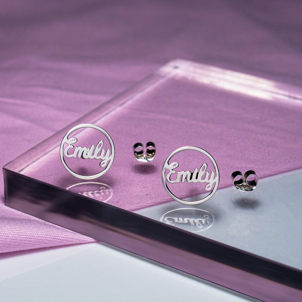 Circle Name Script Earrings