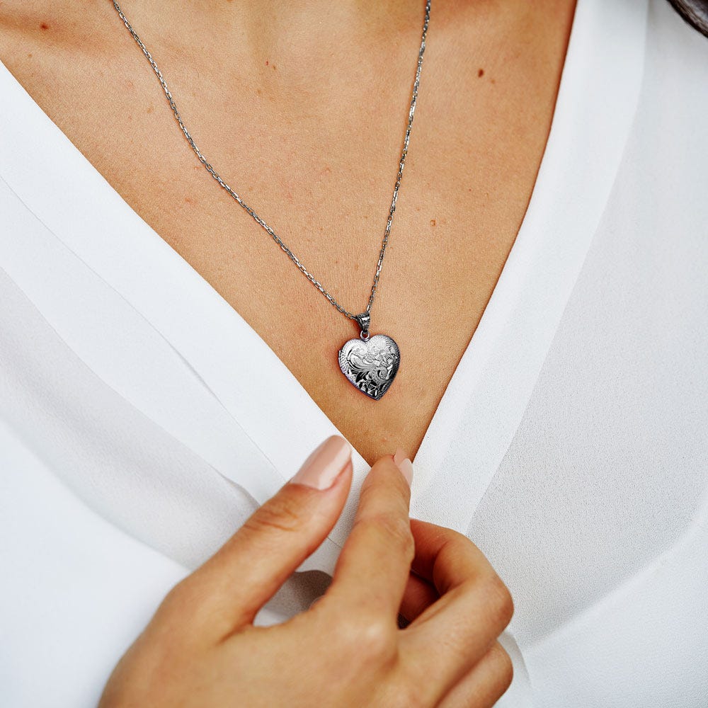 Sterling Silver Floral Heart Photo Locket