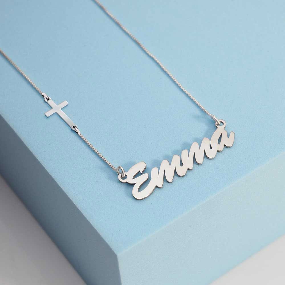Cross Charm Personalized Name Necklace