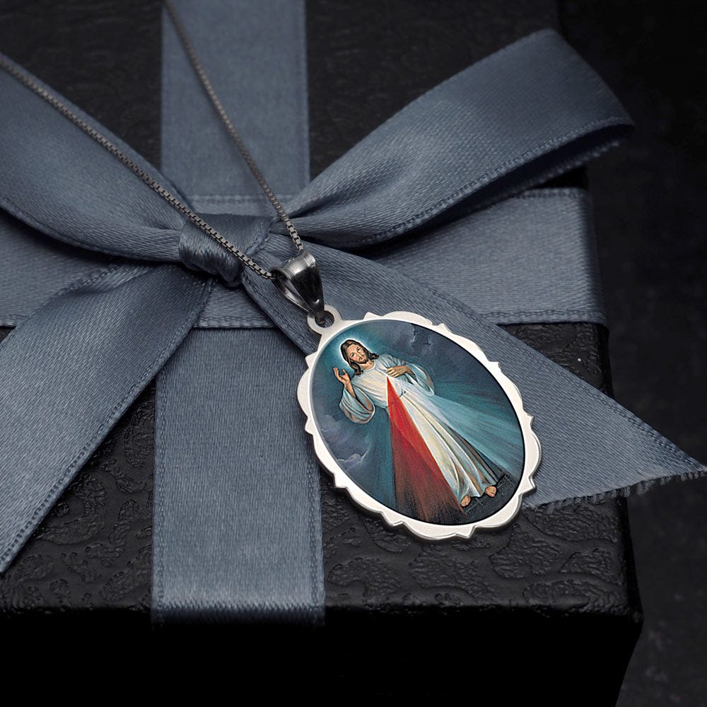 Divine Mercy Double Sided Scalloped Oval Religious Medal "Color EXCLUSIVE"