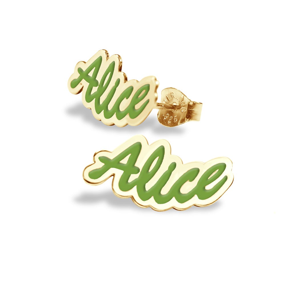 Pair Of Color Enamel Script Name Earrings