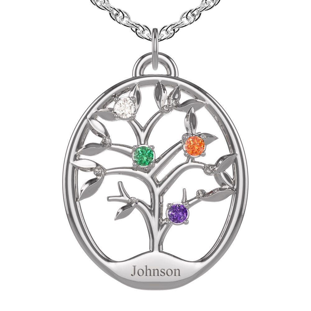 Personalized Family Tree Pendant with up to 15 Birthstones
