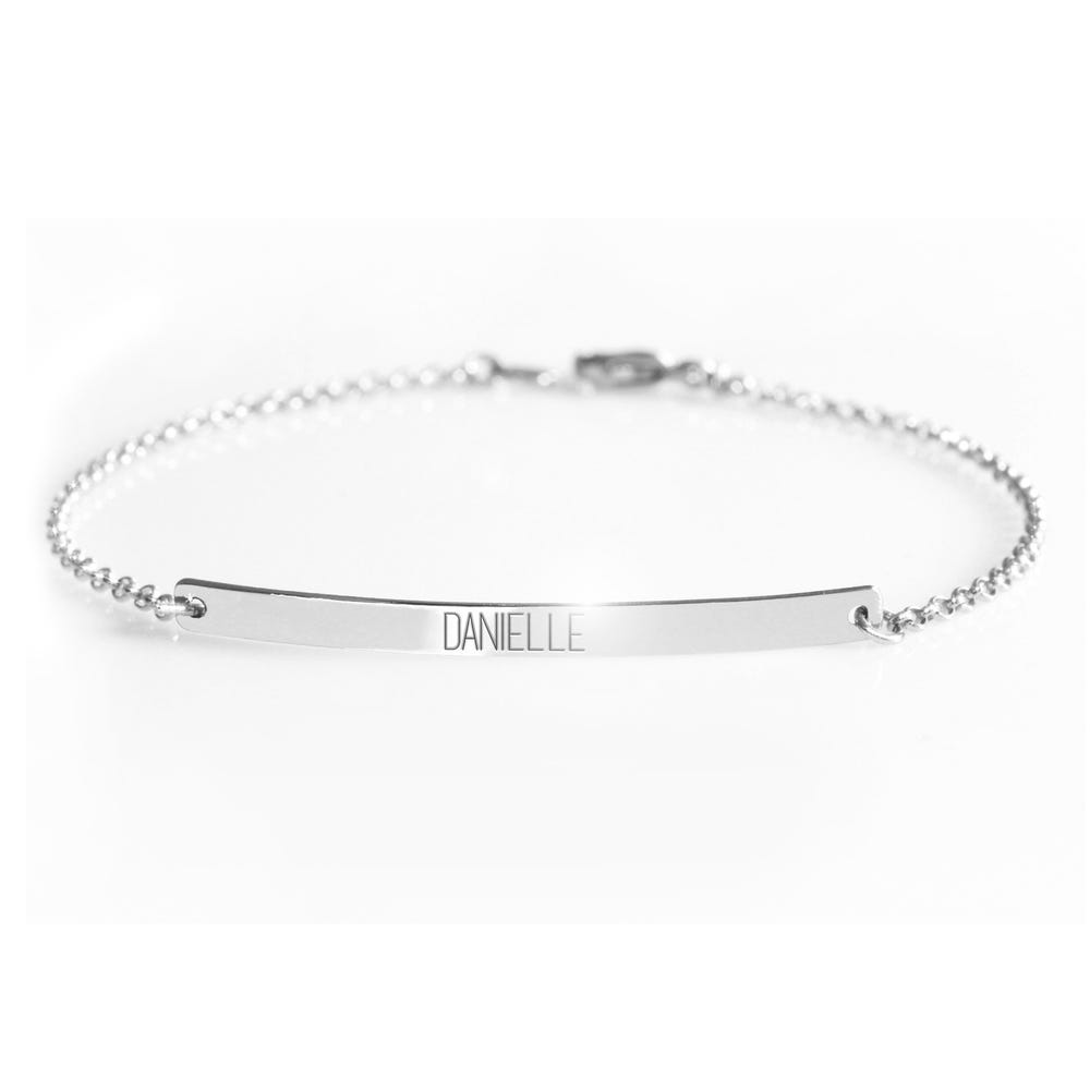 Sterling Silver Polished Thin Bracelet w/ Personalized Text