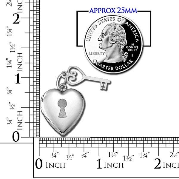 14k White Gold Key Charm Heart Photo Locket