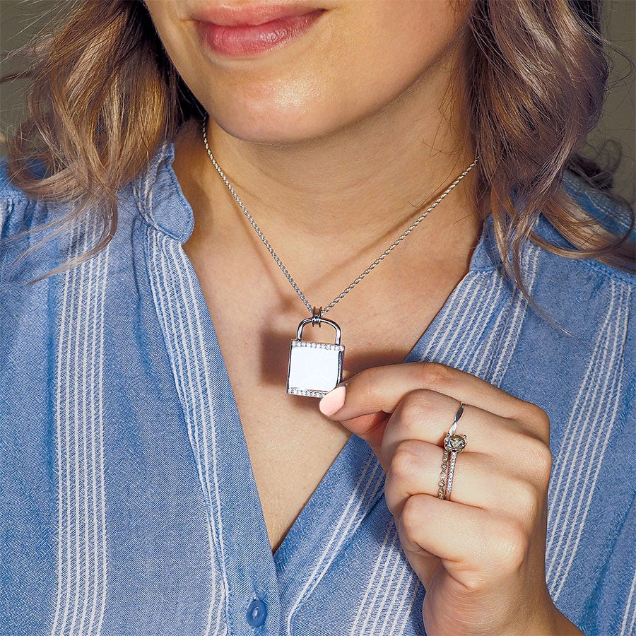 Exclusive Sterling Silver CZ Padlock Photo Locket