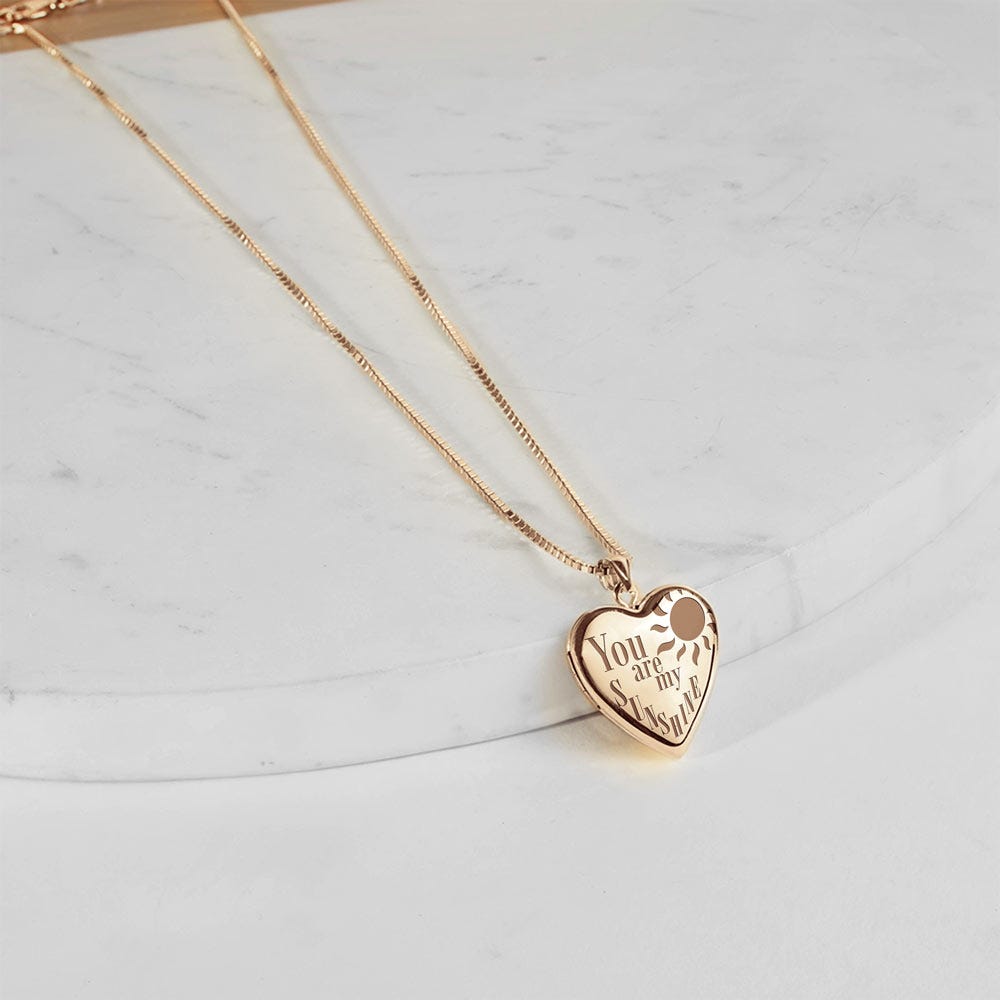 Yellow Gold You Are My Sunshine Heart Photo Locket