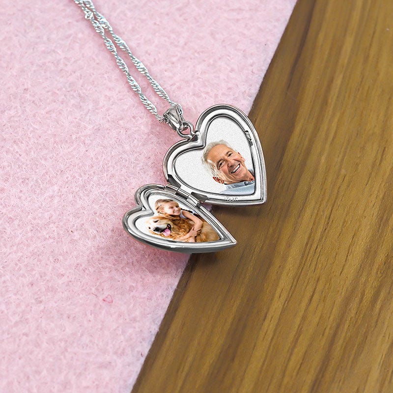 14k White Gold Mother Of Pearl Heart Photo Locket