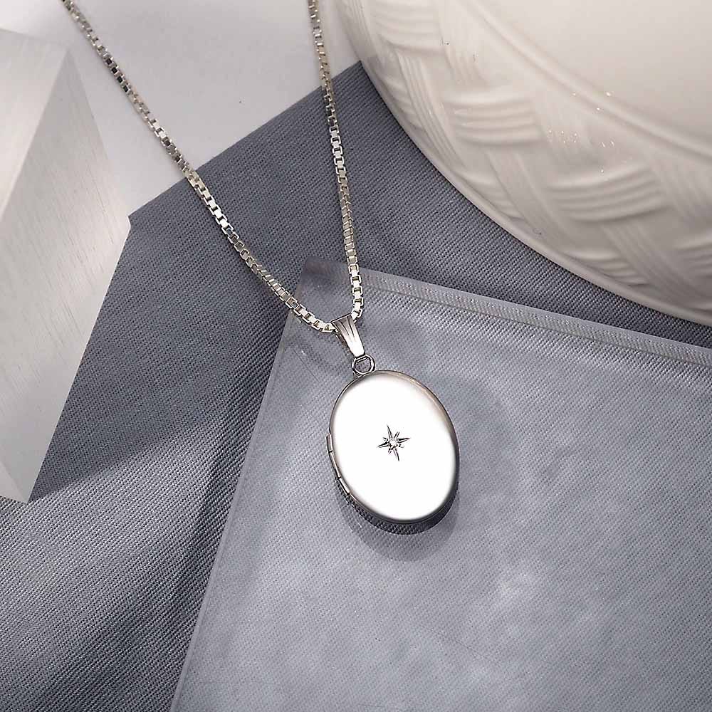 Sterling Silver Diamond Oval Photo Locket