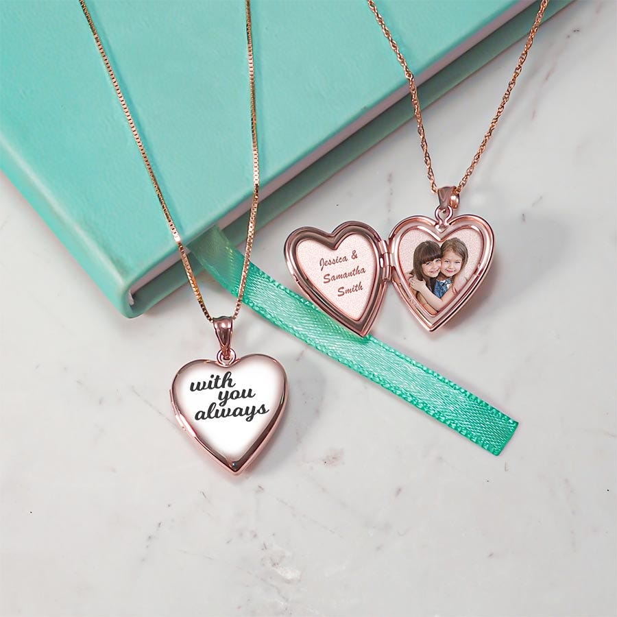 Rose Gold Plated Fancy Script Heart Photo Locket