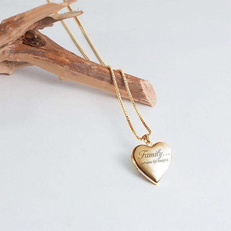 14k Yellow Gold Family Love Heart Locket