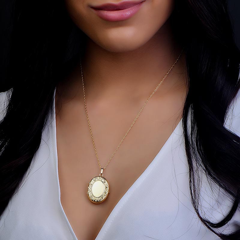 14K Gold Filled Oval 4 Photo Locket - 1 inch x 1-1/4 inch