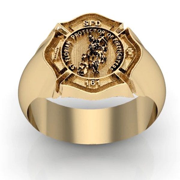 Personalized Saint Florian Firefigher Badge Ring