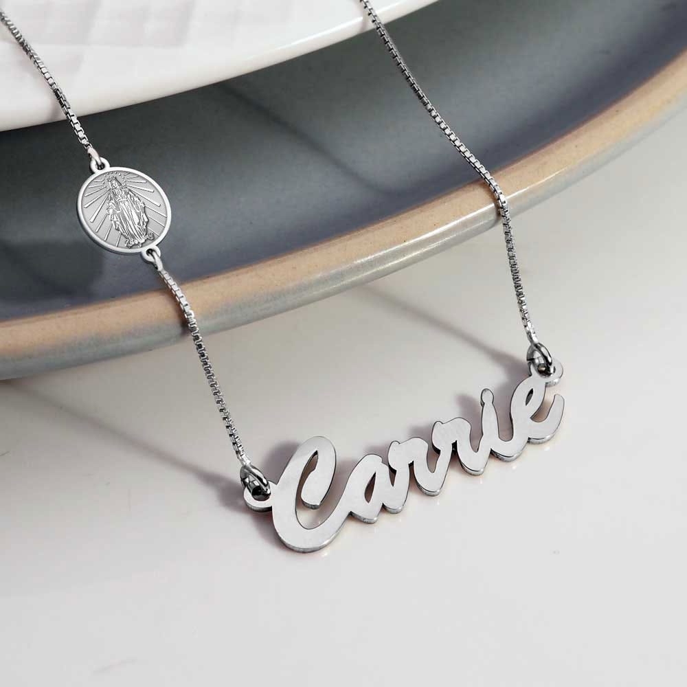 Virgin Mary (Miraculous Medal) Custom Name Necklace