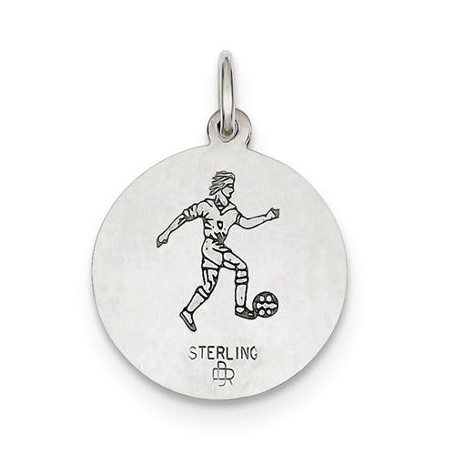 Sterling Silver Saint Christopher Double Sided Soccer Round Religious Medal