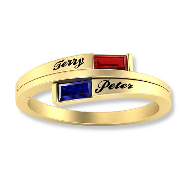 2 Baugette Shaped Birthstone Mother's Personalized Ring