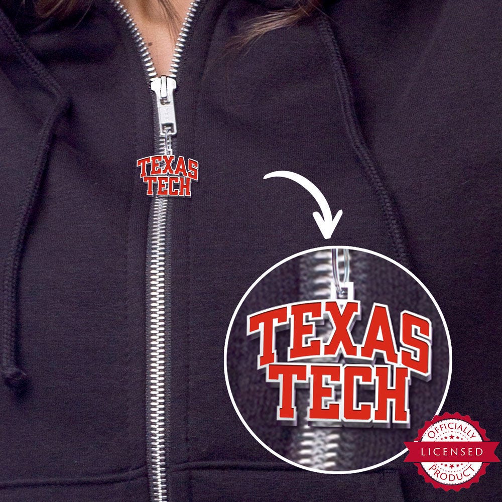 Texas Tech Block Color Enamel Zipper Pull