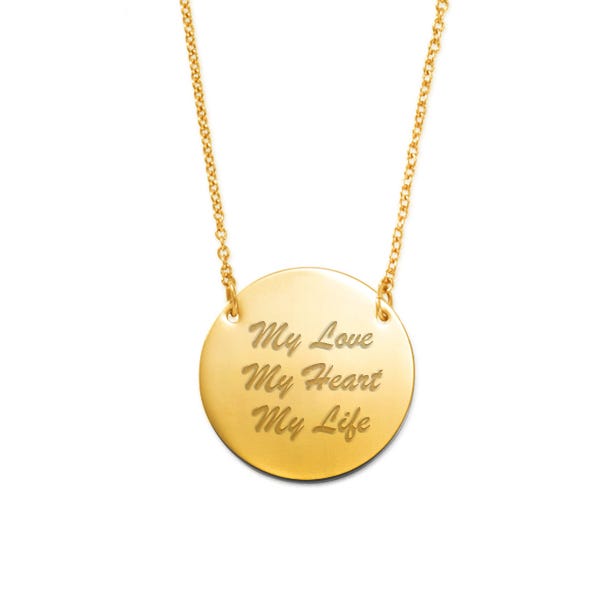 Round Disc Pendant w/ Personalized Message & 18" Chain Included