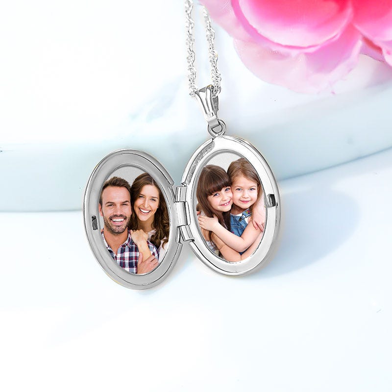 14k White Gold Premium Oval Locket with Diamonds