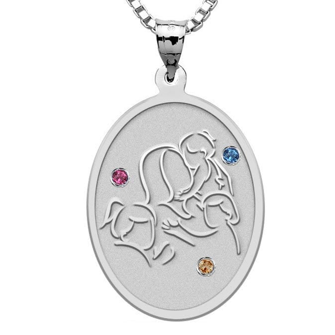 Mother with Three Daughters - Oval Pendant with Birthstones