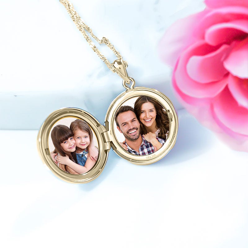 Solid 14k Yellow Gold Round Photo Locket
