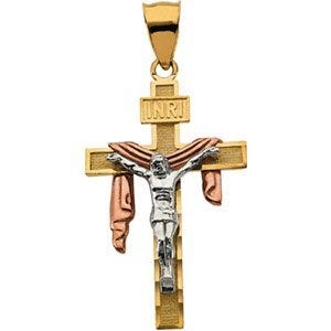 TRICOLOR CRUCIFIX W/SHROUD PENDANT