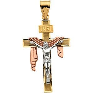 TRICOLOR CRUCIFIX W/SHROUD PENDANT