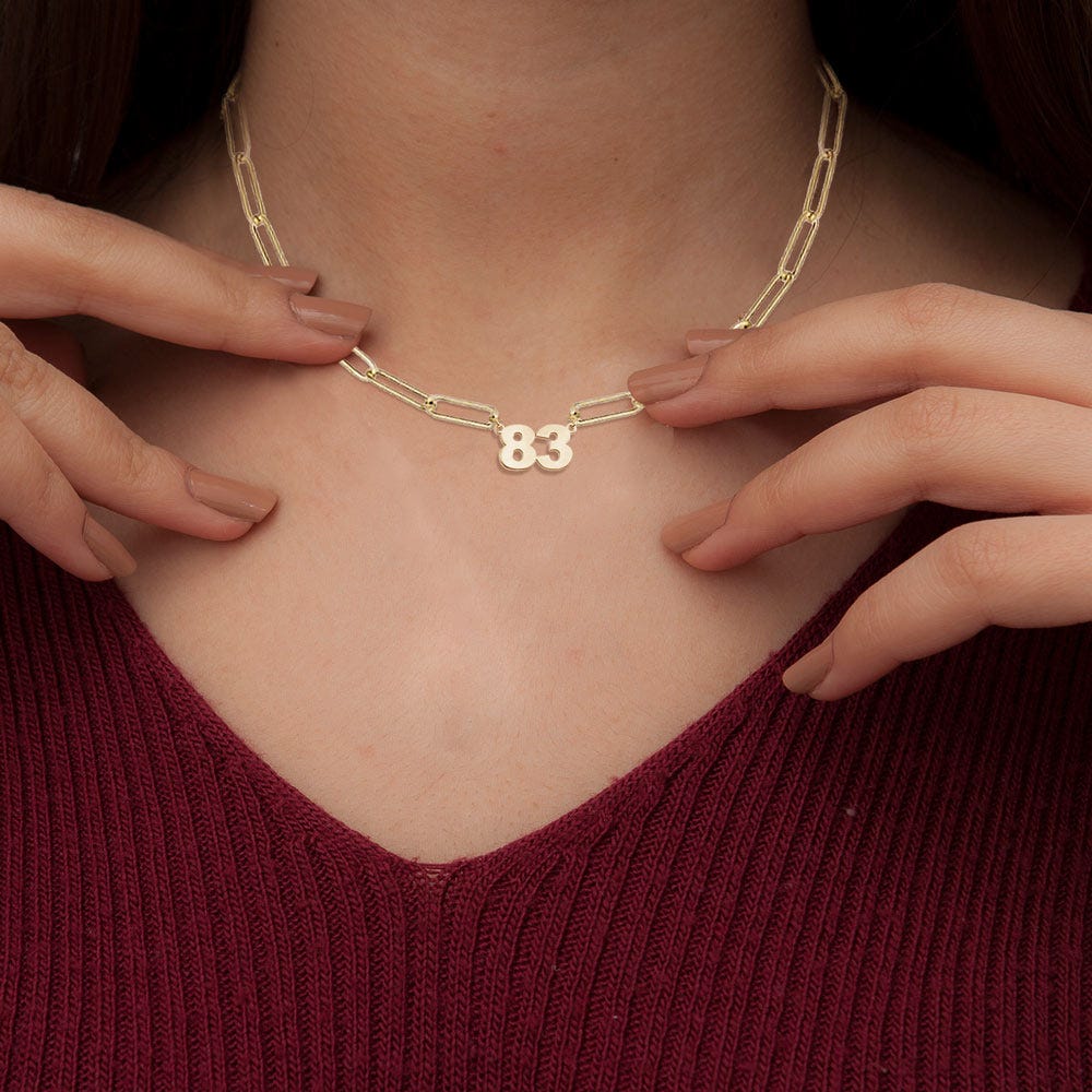 High Polished Number Woman's Necklace with 16 Inch Paperclip Chain