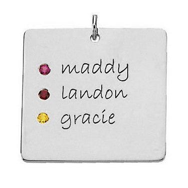 Personalized with Three Birthstones Square Pendant