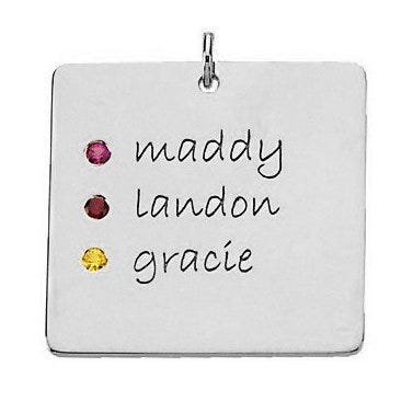 Personalized with Three Birthstones Square Pendant