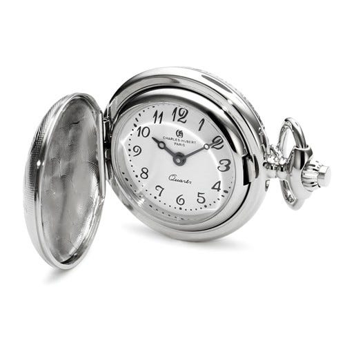 Charles Hubert Women's Chrome Tone Floral Scroll Design Necklace Watch