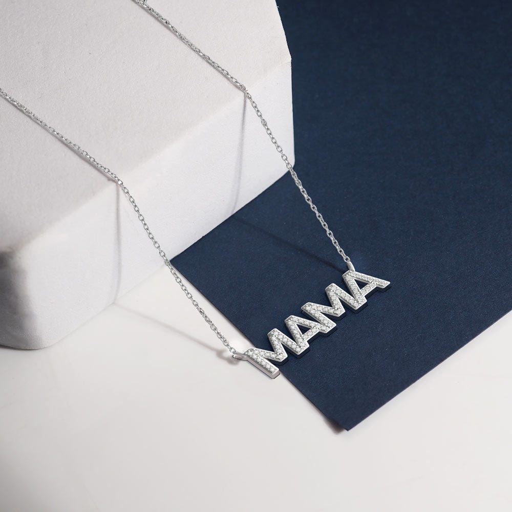 MAMA CZ Name Necklace with 18 Inch Chain Included