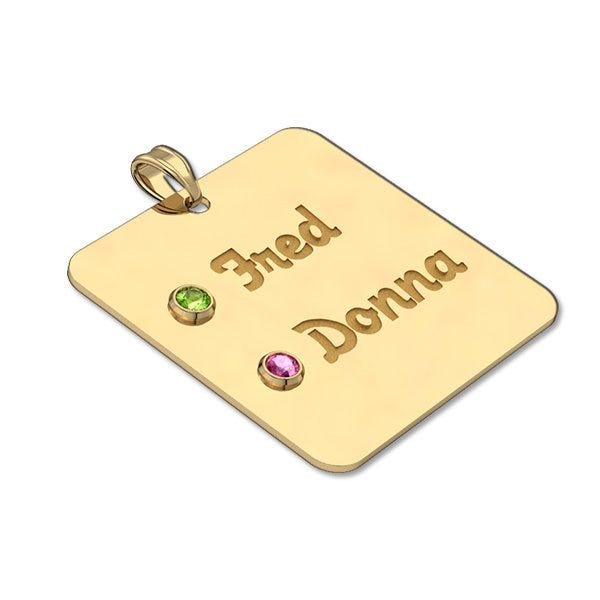 Personalized Couples Square Pendant With Two Birthstones & Names