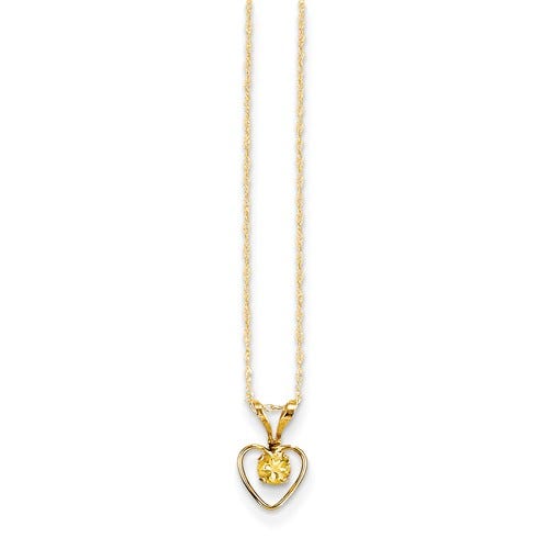 14k Yellow Gold Heart Birthstone Necklace w/ 15" Chain