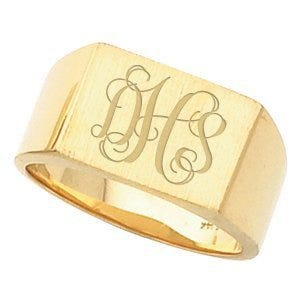 14K Gold Men's Rectangle Signet Ring