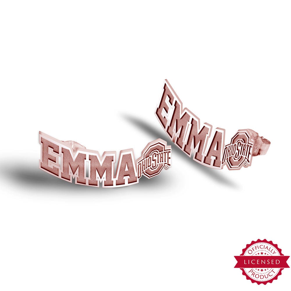 Personalized Pair Of Ohio State Logo with Horizontal Name Earrings