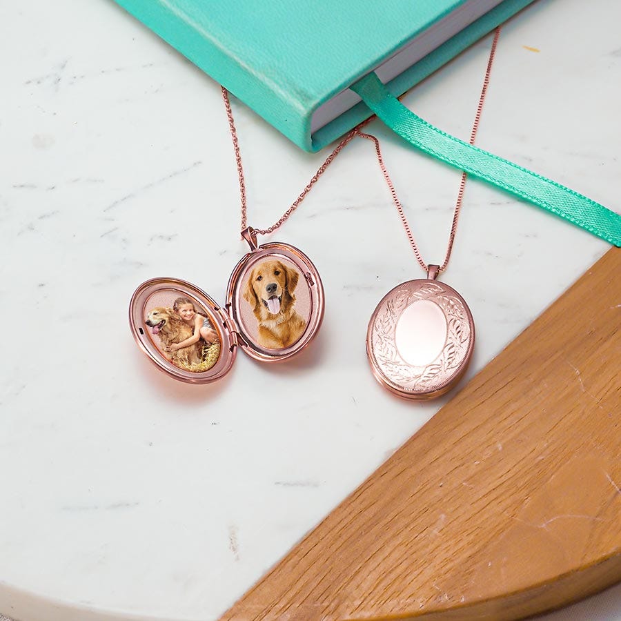 Rose Gold Plated Floral Oval Photo Locket