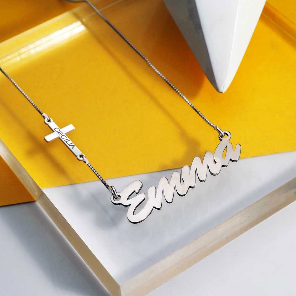 Cross Charm Personalized Name Necklace