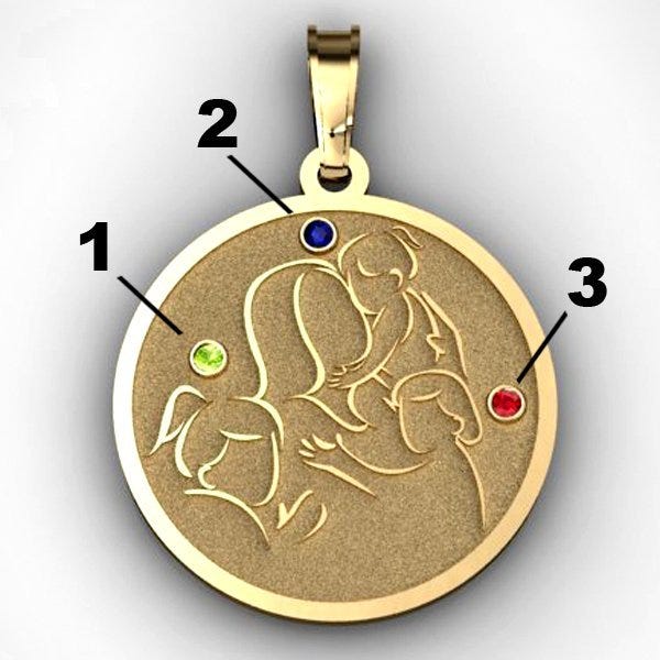 Mother with Three Daughters - Round Pendant with Birthstones