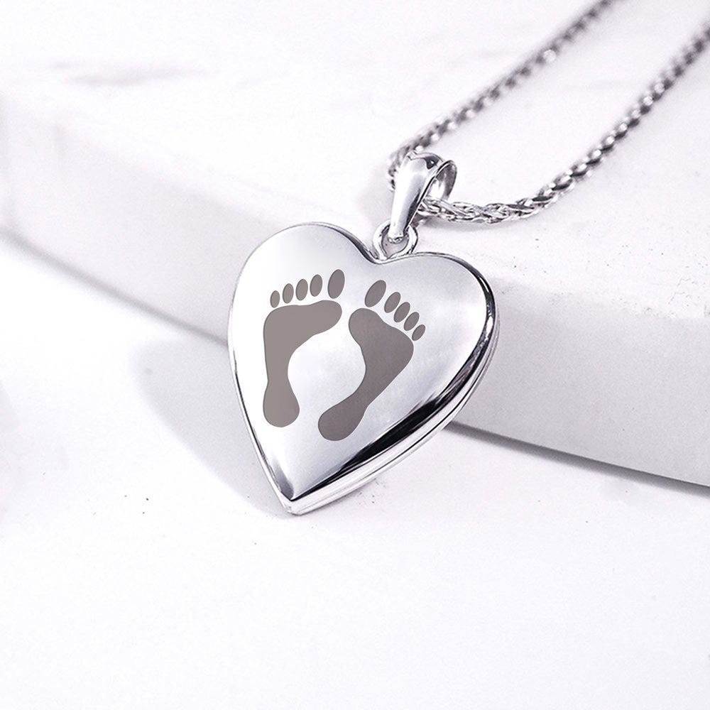 Sterling Silver Baby Footprints Heart Photo Locket