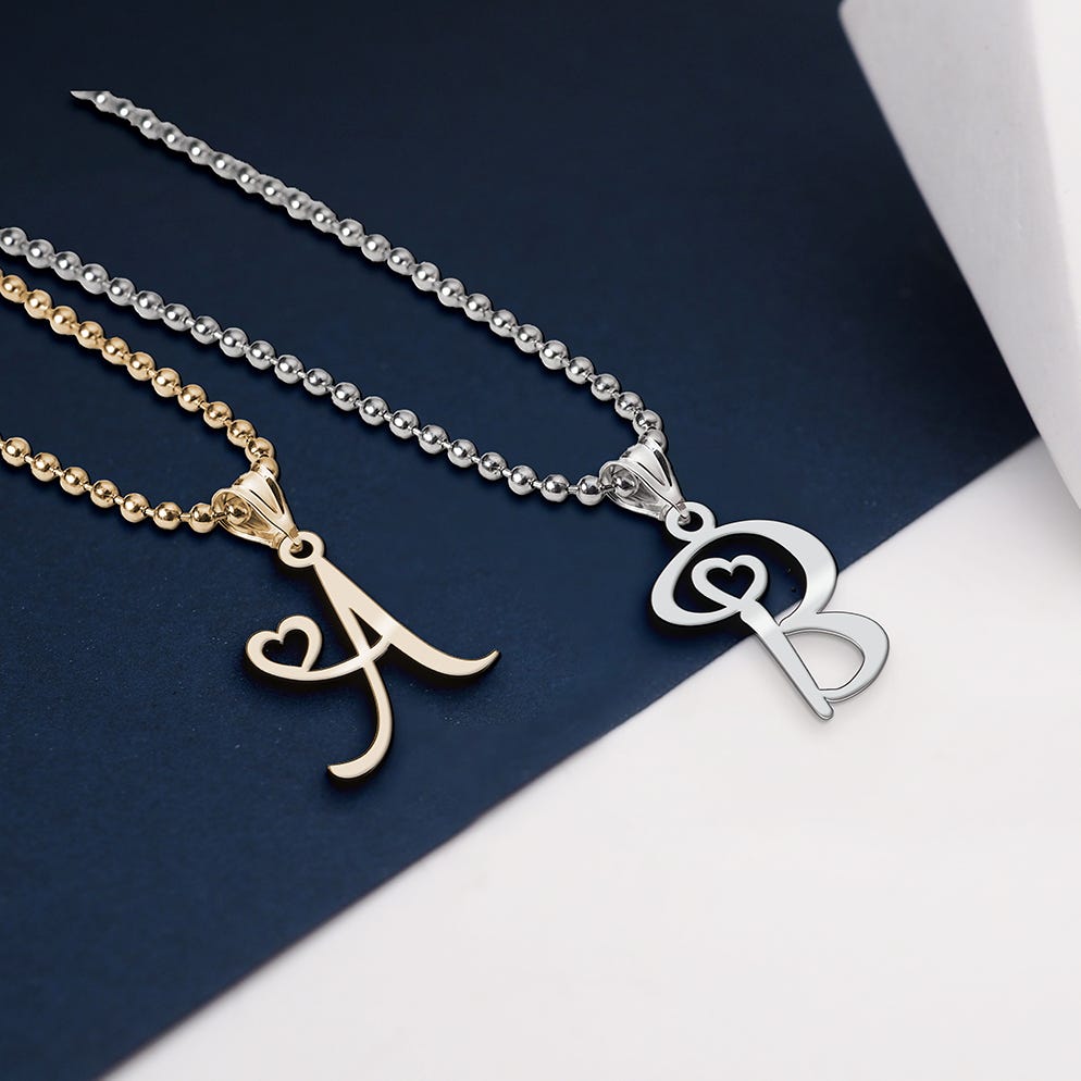 Initial Necklace w/Tiny Heart Custom Necklace With 18 inch chain